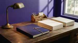 Geschlossene Aktenmappe mit Dokumenten auf einem Schreibtisch